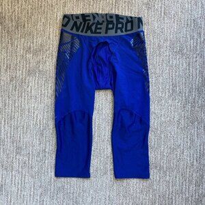 Men's Small Nike Pro Hyperstrong Dri Fit 3/4 Compression Pants Tights Blue